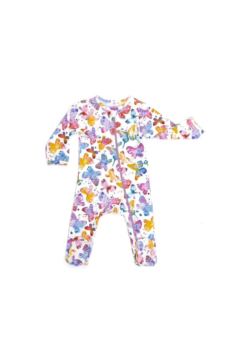 Norani Organic Cotton Zip Footie in Butterflies, Main, color, Butterflies