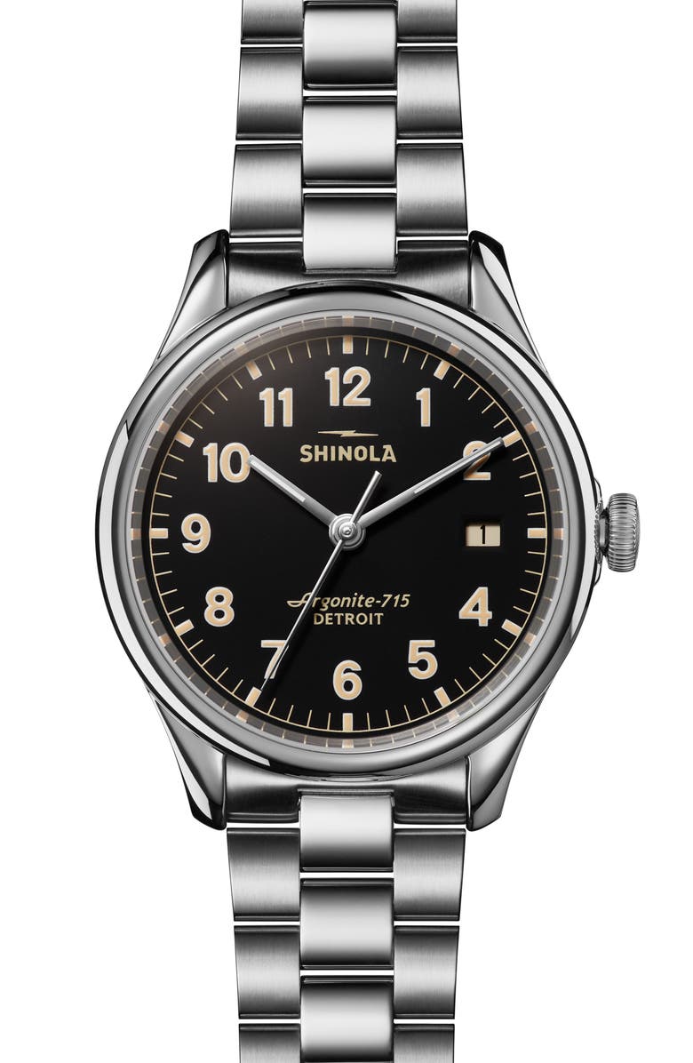 Shinola The Vinton Bracelet Watch, 38mm, Main, color, Black