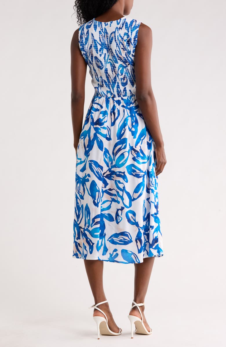Calvin Klein Smocked Sleeveless Midi Dress, Alternate, color, Pacific Multi