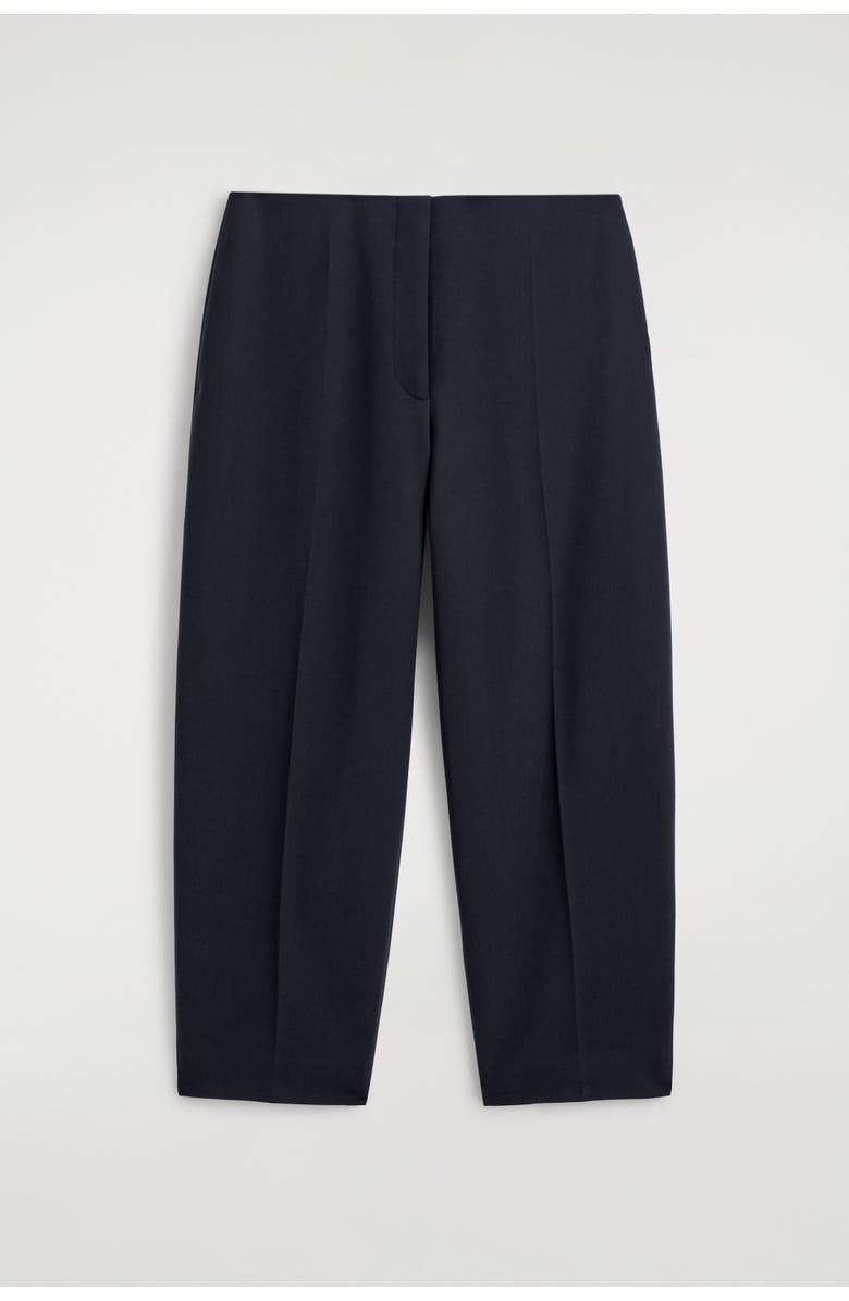 COS Wool-Blend Barrel-Leg Pants, Alternate, color, Navy