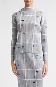 Pleats Please Issey Miyake Crossing Dots Pleated Funnel Neck Top