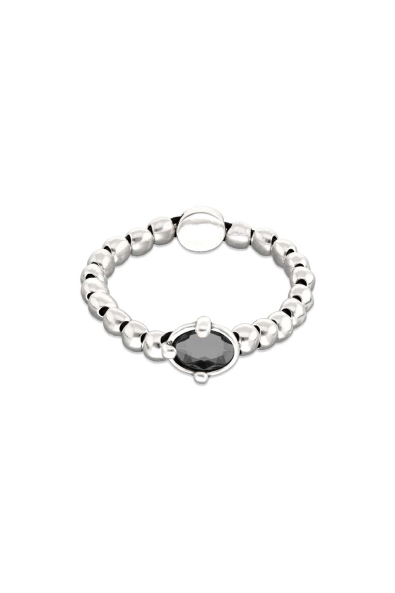 Sterling Silver Plated Ball Elastic Bracelet with Black Faceted Crystal, Main, color, Silver