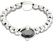 UNODE50 Sterling Silver Plated Ball Elastic Bracelet with Black Faceted Crystal