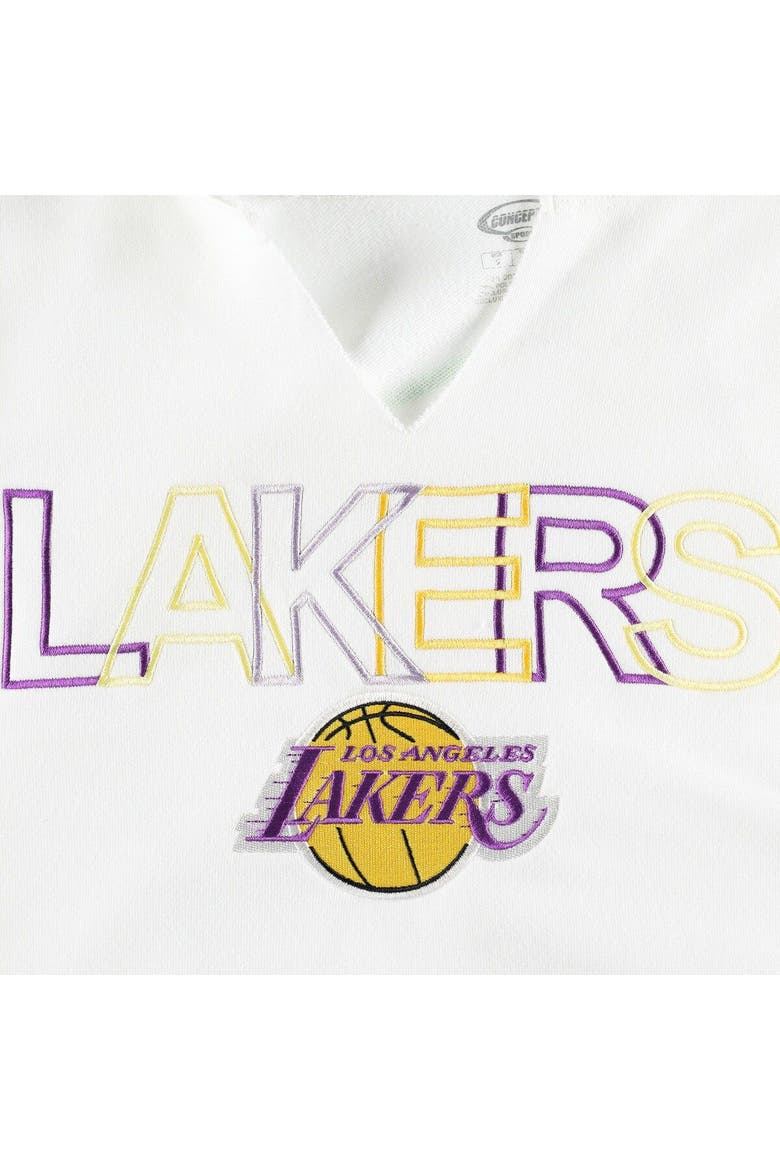 Women's Concepts Sport  White Los Angeles Lakers Sunray Notch Neck Long Sleeve T-Shirt, Alternate, color, White