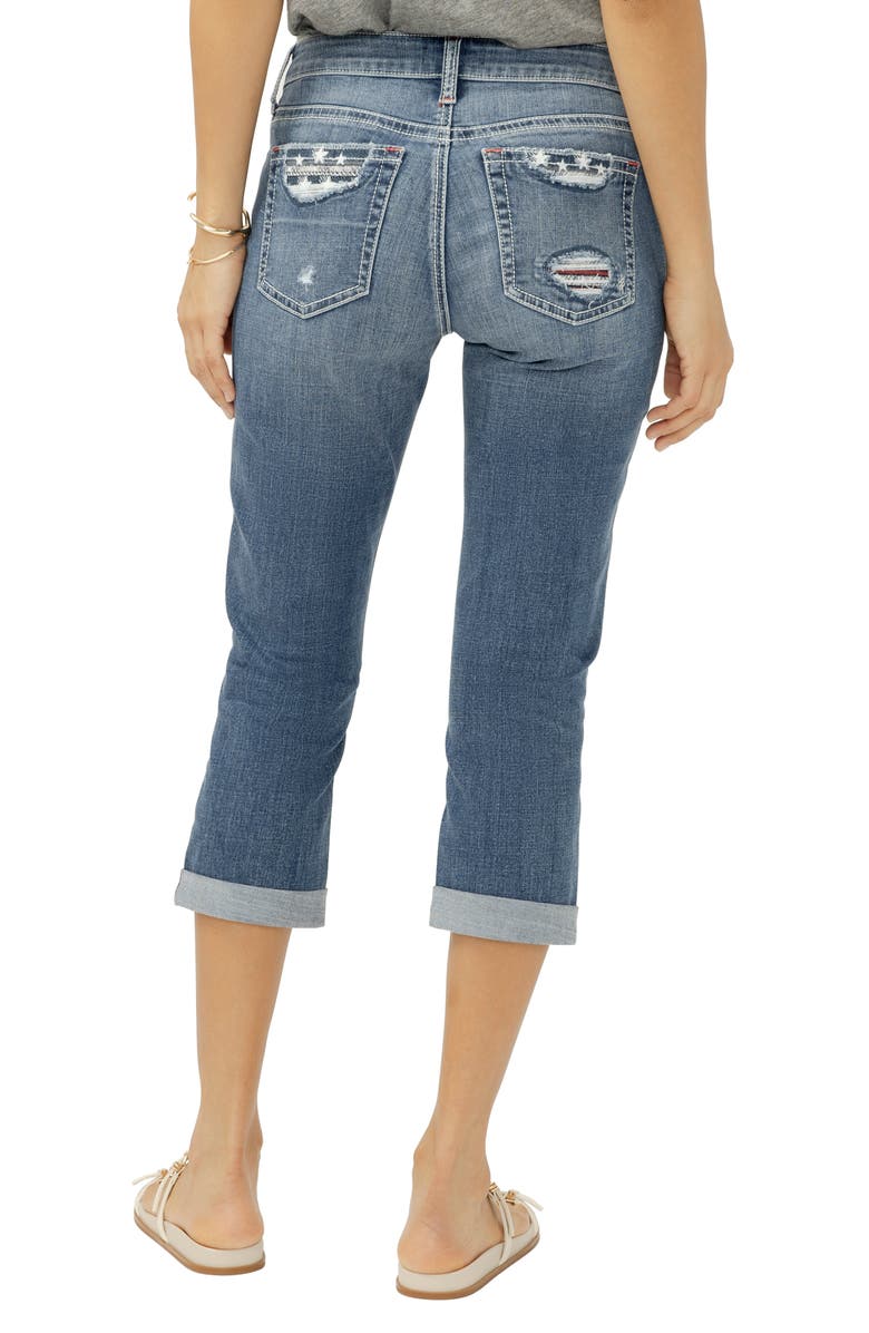 Silver Jeans Co. Elyse Curvy Distressed Mid Rise Capri Jeans, Alternate, color,