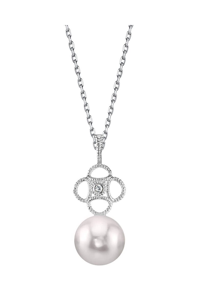 14K Gold Akoya Pearl & Diamond Lacy Pendant, Main, color, White Gold