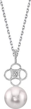 The Pearl Source 14K Gold Akoya Pearl & Diamond Lacy Pendant
