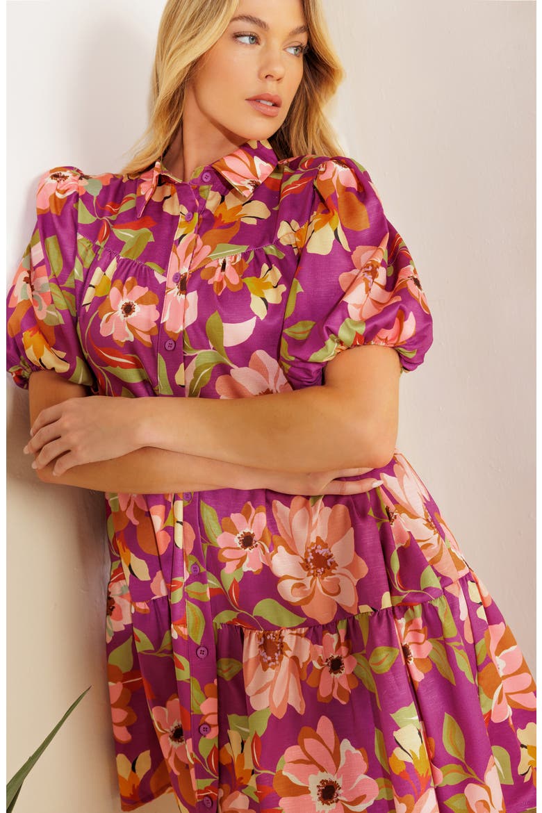 Puff Sleeve Mini Shirtdress, Alternate, color, PURPLE