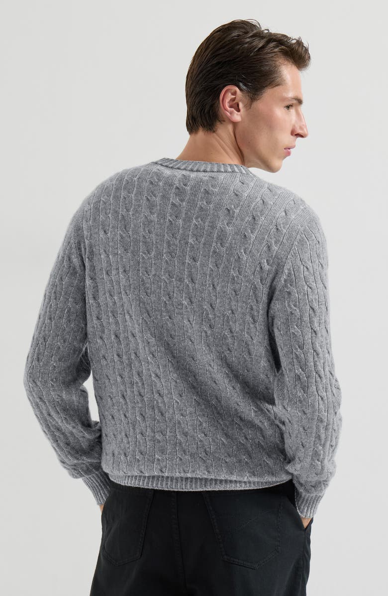 Brunello Cucinelli Cashmere vanisé cable knit sweater, Alternate, color, Dark Grey