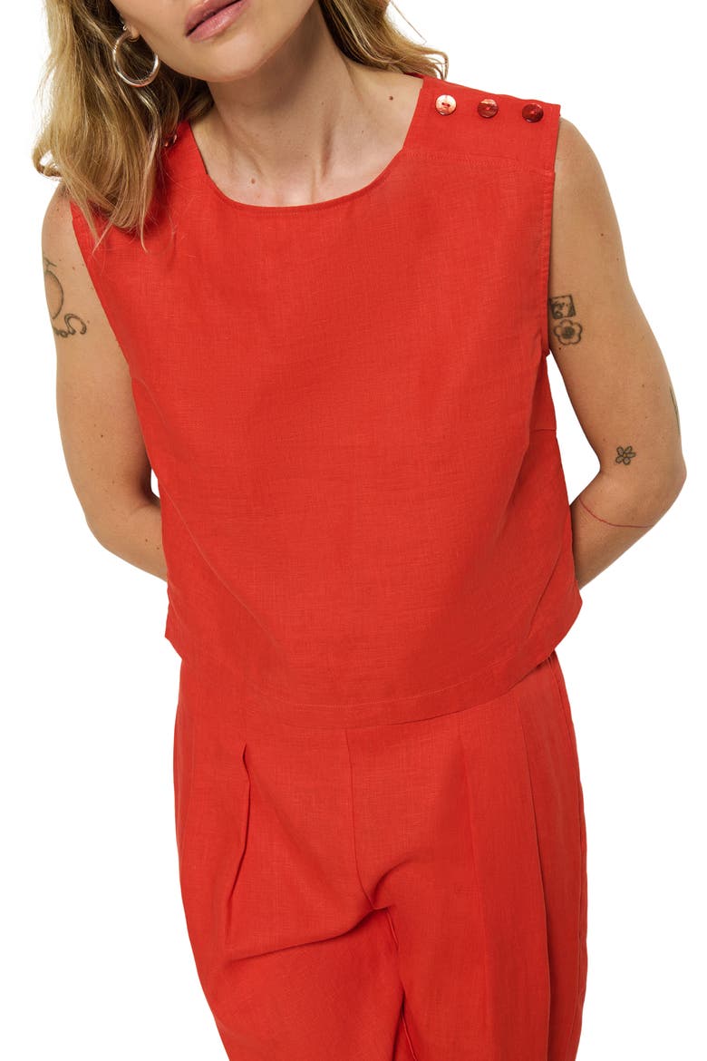 Cara Sleeveless Linen Top, Main, color, AURORA RED
