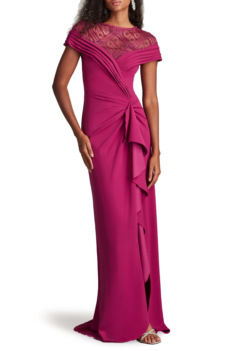 Tadashi Shoji Embellished Lace Evening Gown, Alternate, color, Amethyst