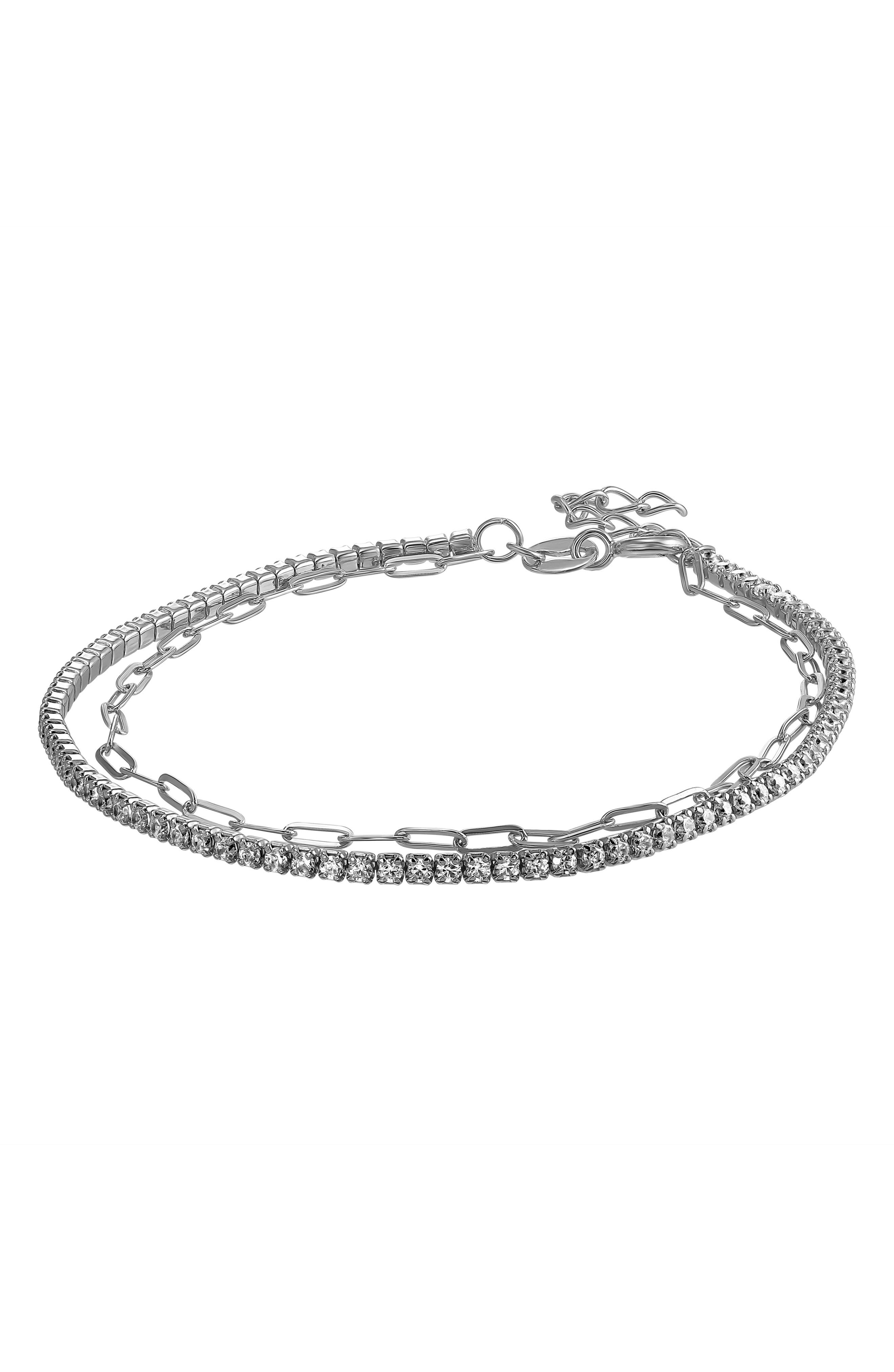 CANDELA JEWELRY Cubic Zirconia & Link Chain Layered Bracelet
