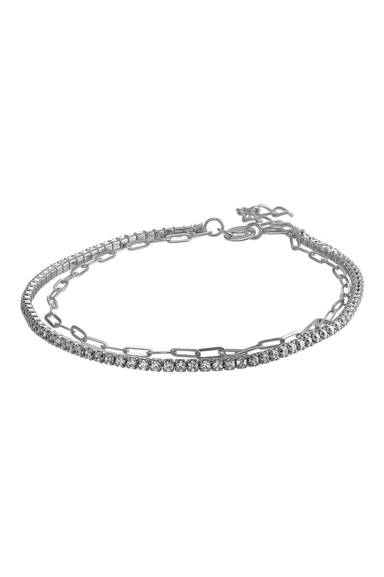 Cubic Zirconia & Link Chain Layered Bracelet, Main, color, SILVER