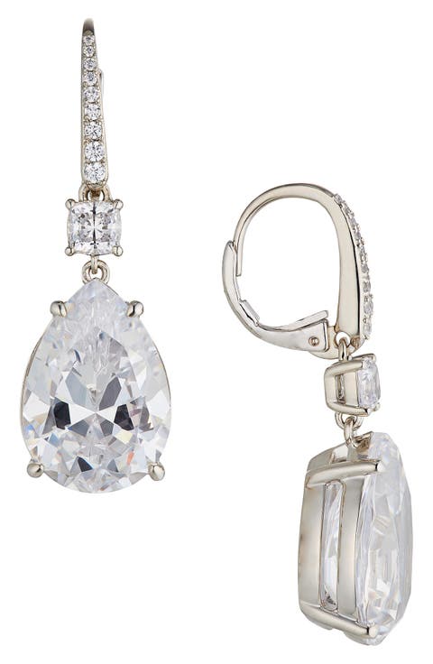Shine On Large Pear Cut Cubic Zirconia Drop Earrings