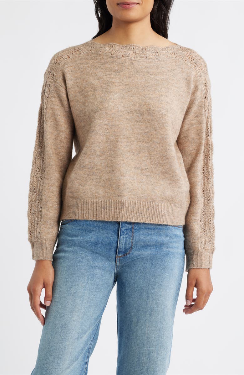 Wit & Wisdom Boat Neck Sweater, Main, color, Heather Oatmeal