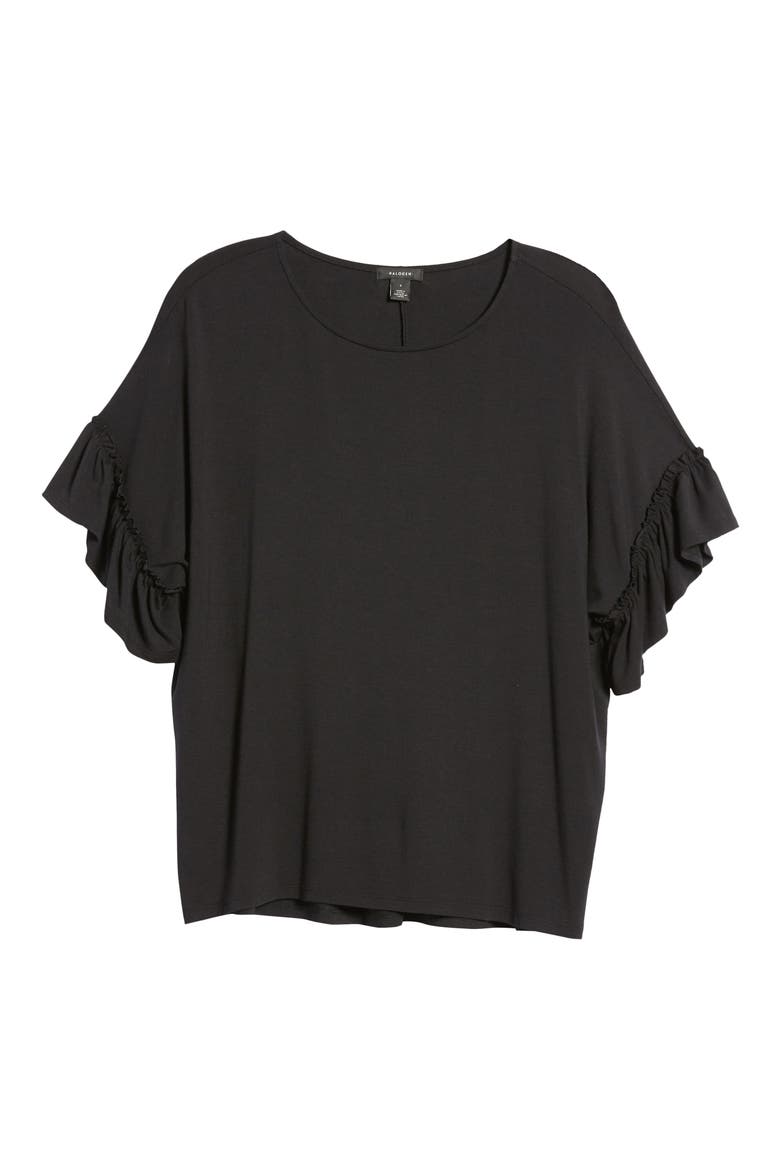 Ruffle Sleeve Top, Alternate, color, BLACK