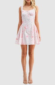 All in Favor Mixed Print Lace Detail Fit & Flare Cotton Minidress