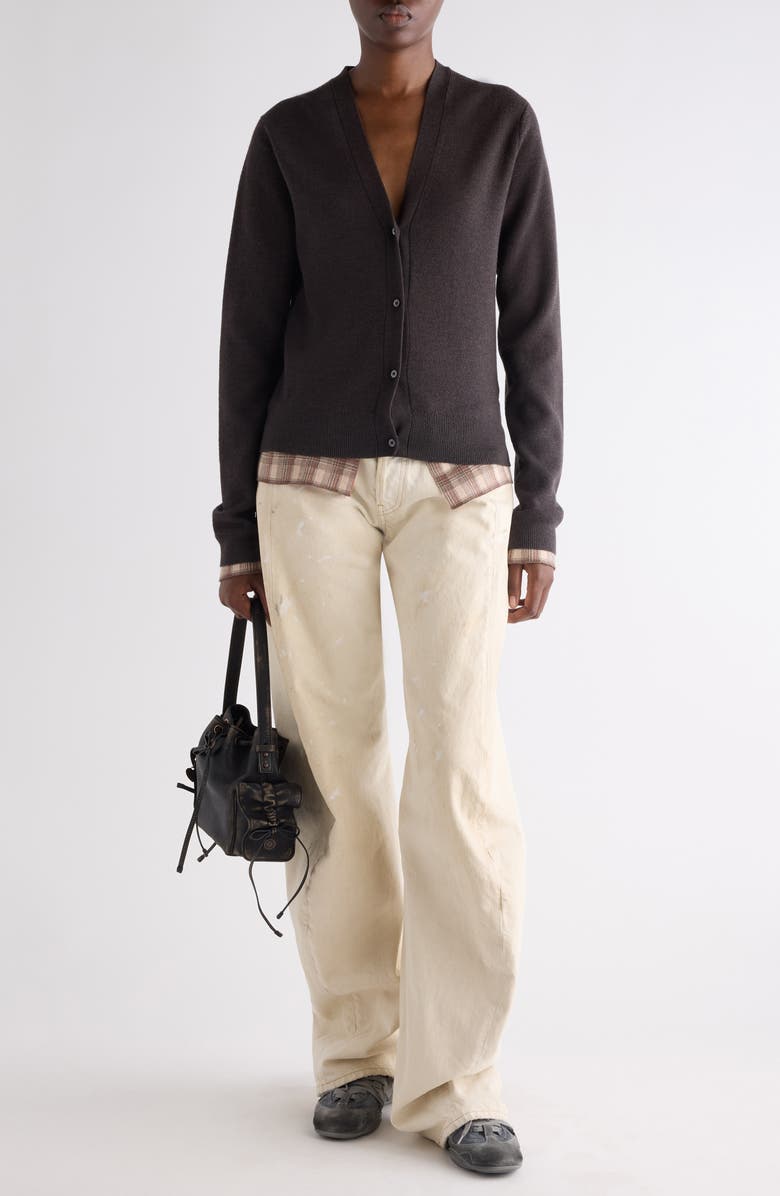 Acne Studios Prelayered Wool Cardigan, Alternate, color, Dark Brown