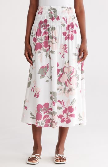 Ellen Tracy Smocked Waist Flared Midi Skirt