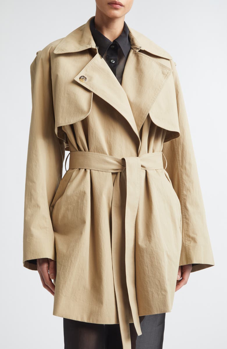 GIA STUDIOS Carmy Split Cotton & Nylon Trench Coat with Removable Sleeves, Alternate, color, Camel