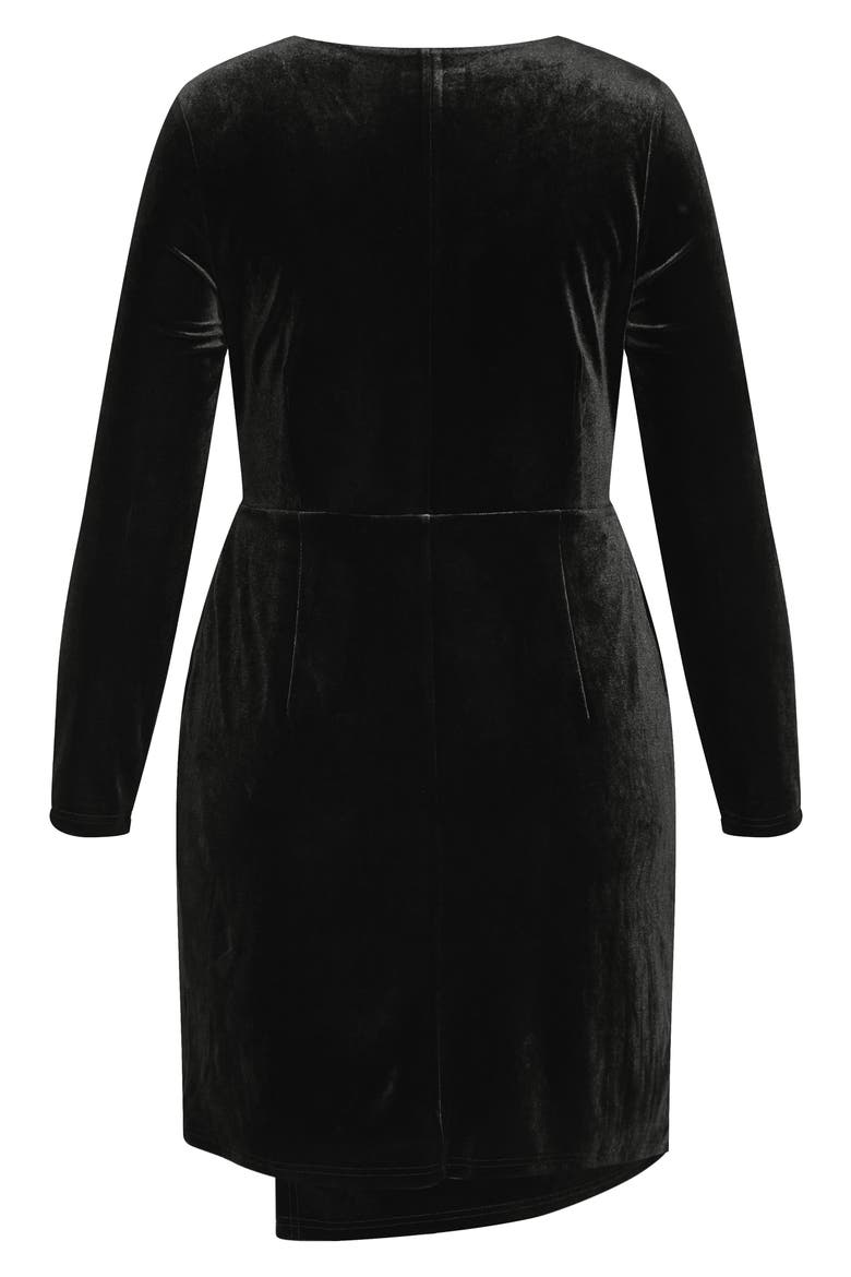 Wrap Bodice Long Sleeve Velvet Dress, Alternate, color, BLACK