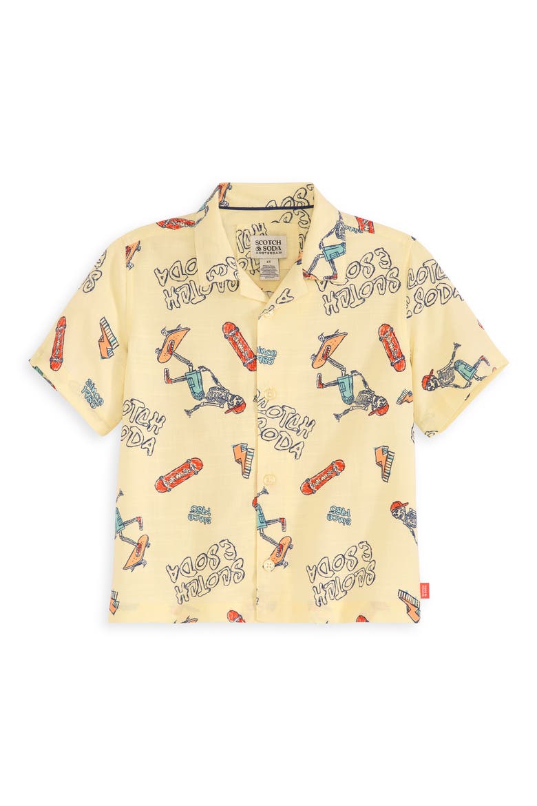 Kids' Camp Shirt & Pull-On Denim Shorts Set, Alternate, color, LIGHT PASTEL YELLOW