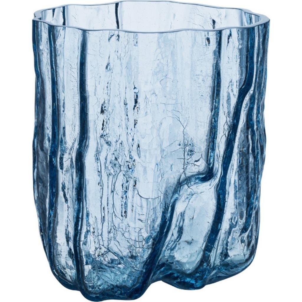 Kosta Boda Crackle Tall Circular Vase In Blue