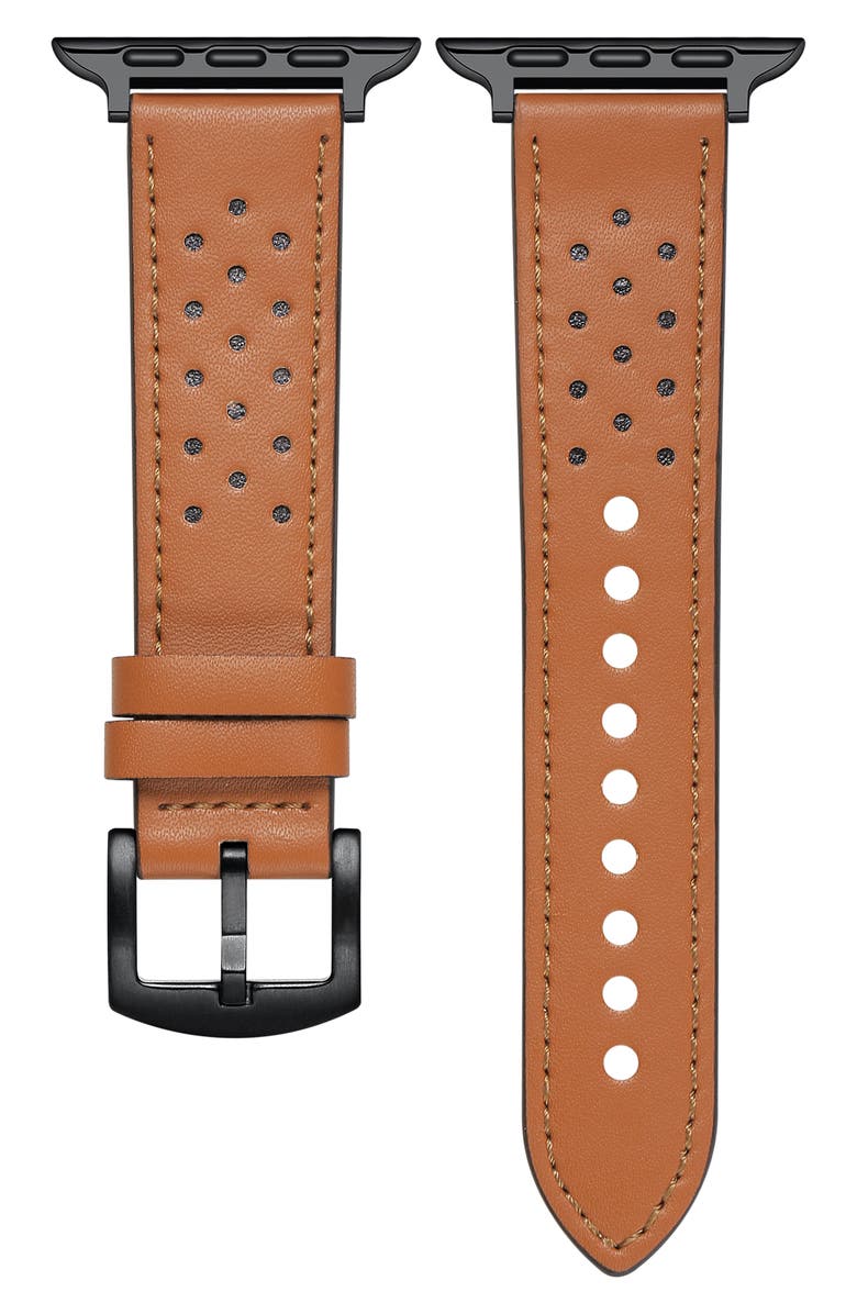 The Posh Tech Derek Perforated Leather Apple Watch<sup>®</sup> Watchband, Main, color, Brown