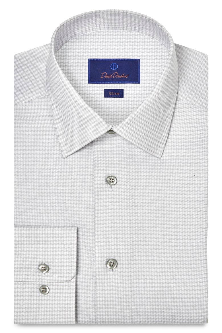 Slim Fit Microcheck Stretch Cotton Twill Dress Shirt, Main, color, PEARL/ WHITE