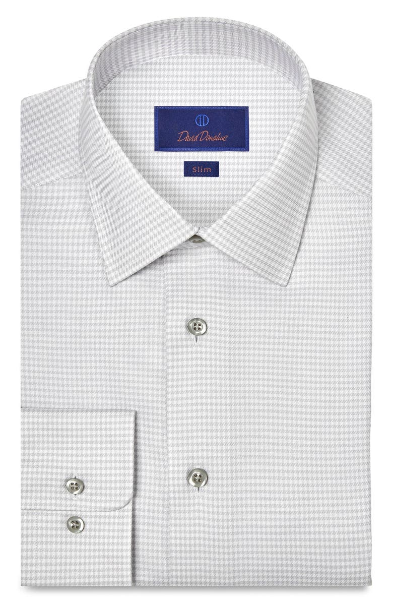 David Donahue Slim Fit Microcheck Stretch Cotton Twill Dress Shirt, Main, color, Pearl/ White