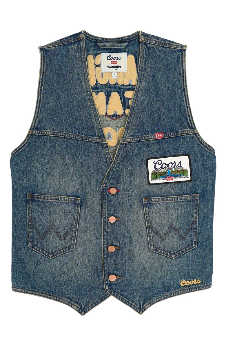 Wrangler Embroidered Denim Vest, Alternate, color, Indigo Buff