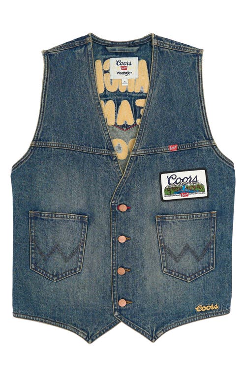Wrangler Embroidered Denim Vest In Blue