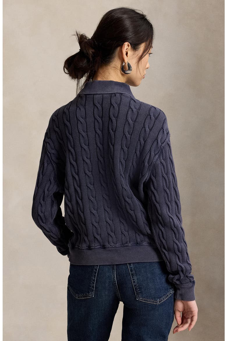 Cable Knit Polo Sweater, Alternate, color, BLUE