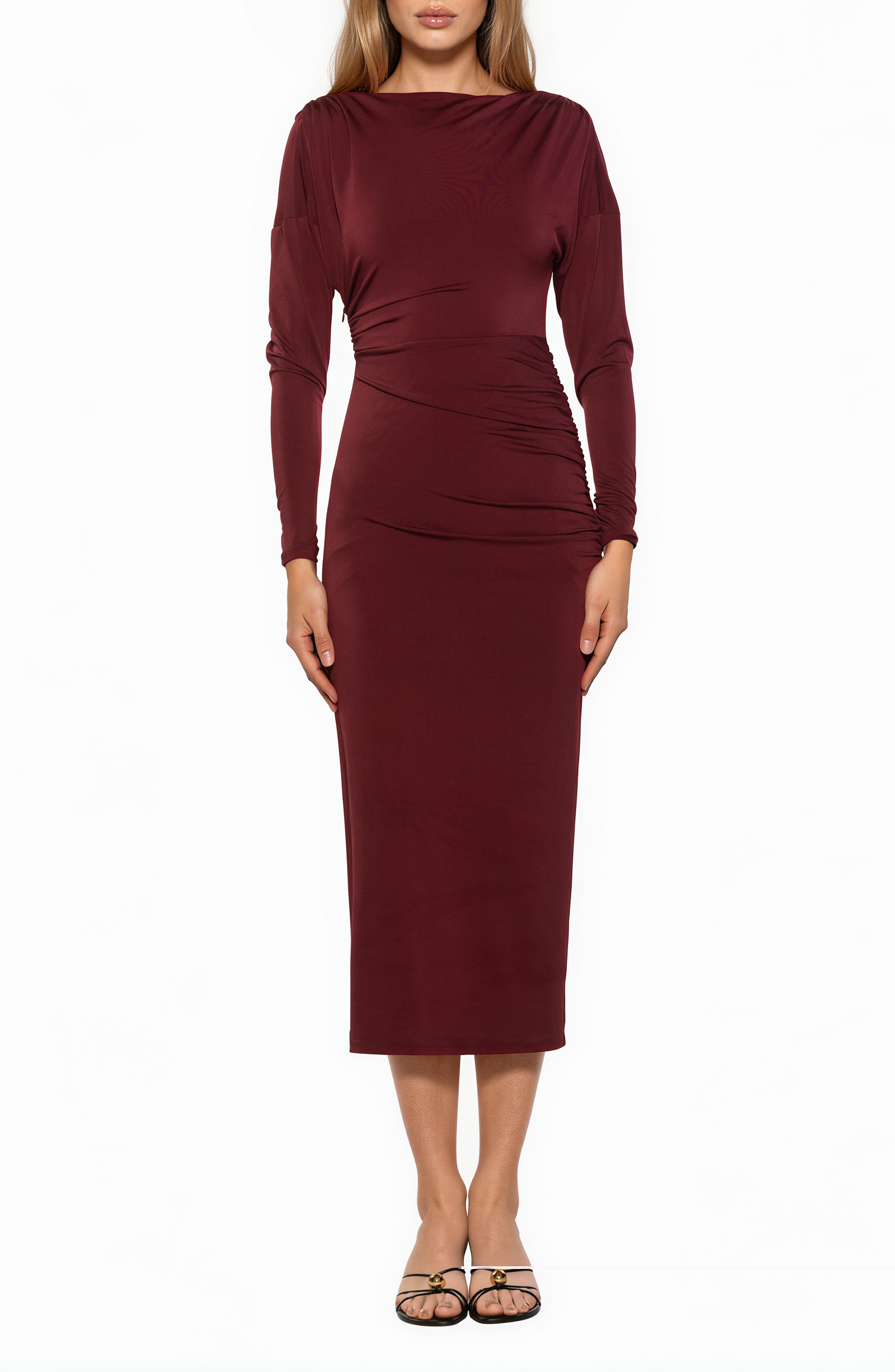 Oliviane Ruched Long Sleeve Stretch Midi Dress