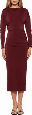 Alexia Admor Oliviane Ruched Long Sleeve Stretch Midi Dress