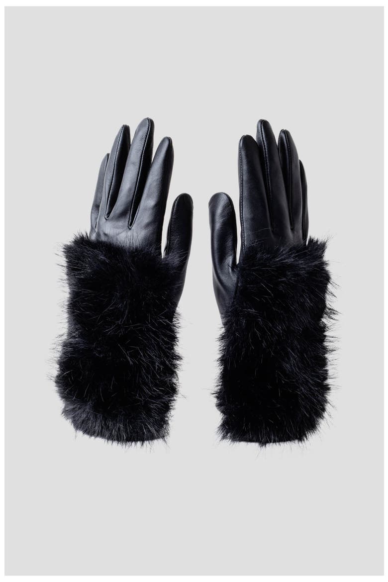 Leather With Faux Fur Leather Gloves With Faux Fur Trim, Alternate, color, Black