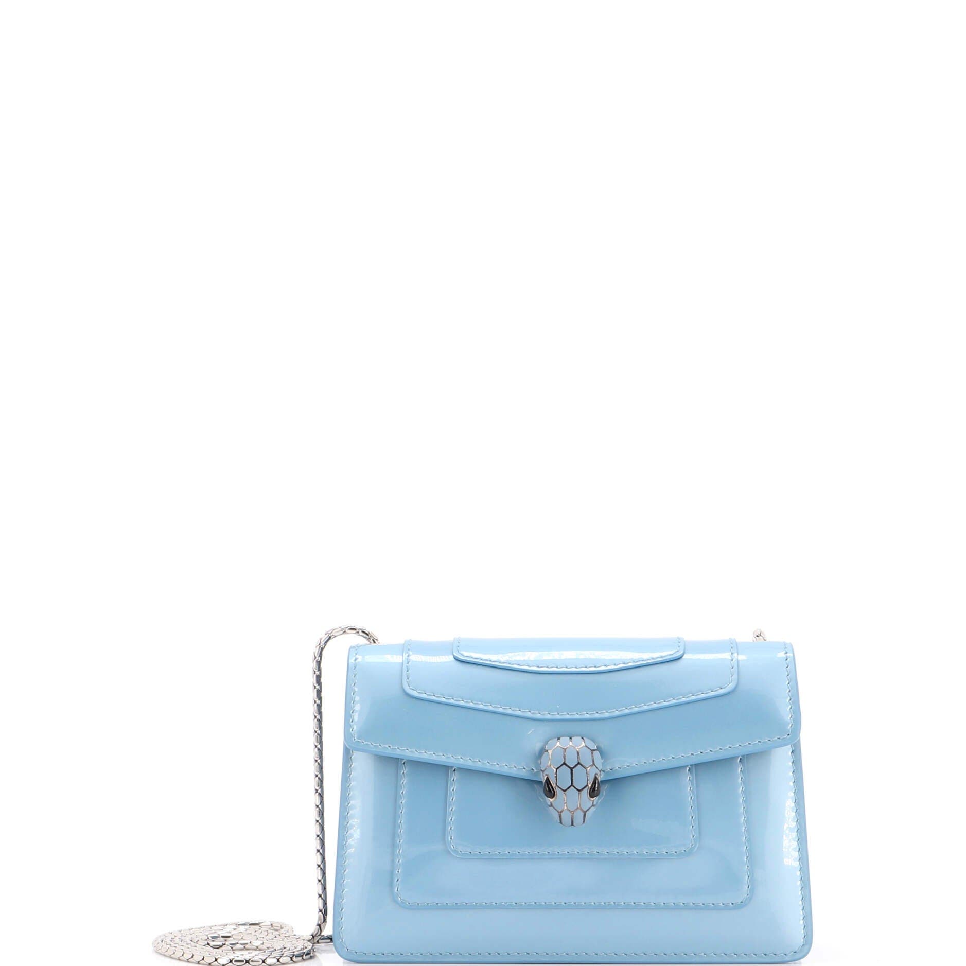 Pre-owned Bvlgari  Bvlgari Serpenti Forever Square Shoulder Bag Patent Small In Blue