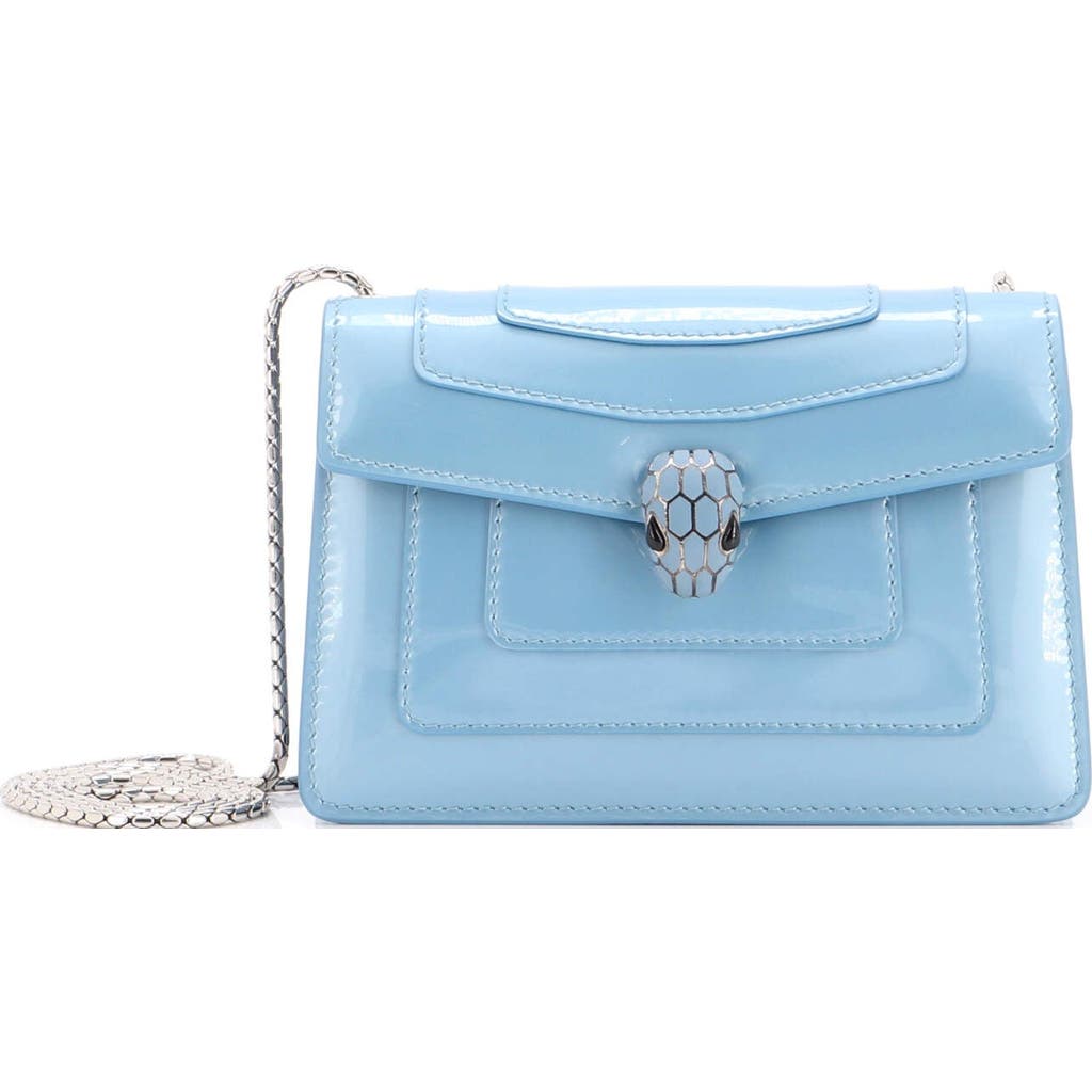 Pre-owned Bvlgari Bvlgari Serpenti Forever Square Shoulder Bag Patent Small In Blue