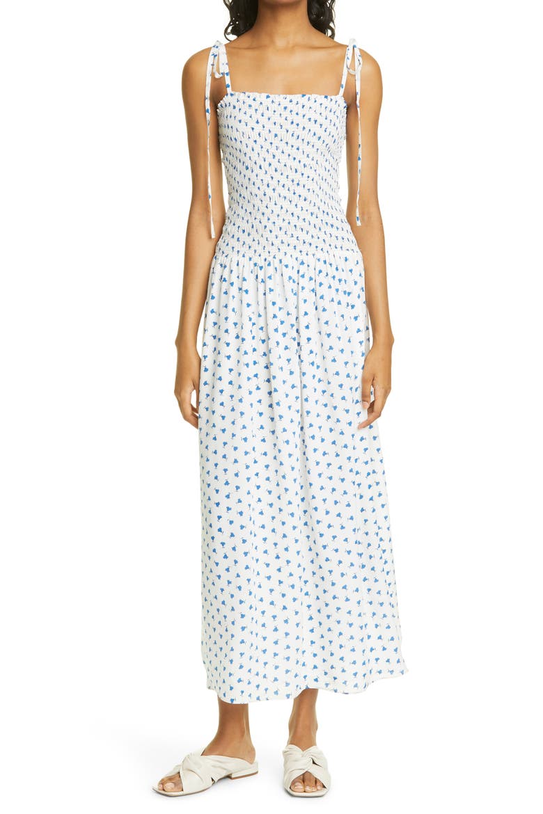 Emmy Floral Silk Sundress, Main, color, SNOW COMBO