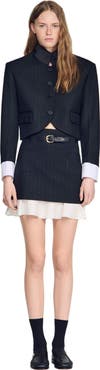 SANDRO Short striped ruffled skirt