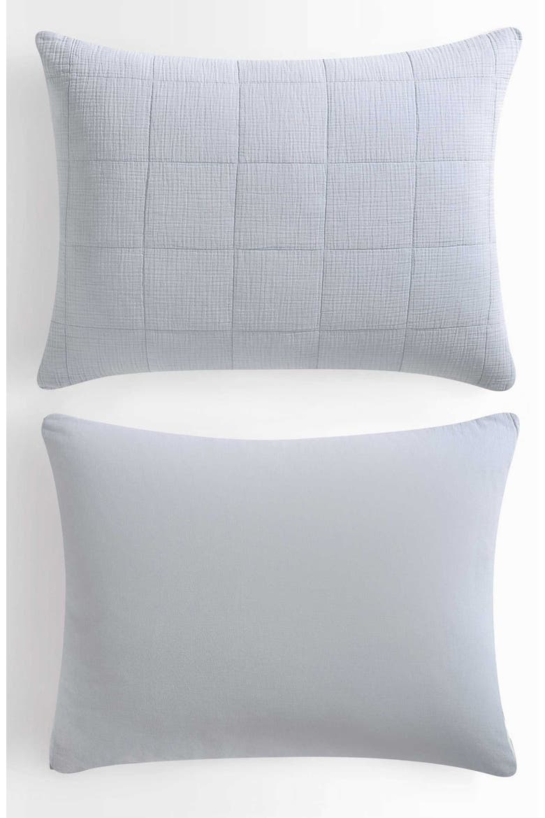 Quilted Cotton Gauze Quilt & Pillow Sham Set, Alternate, color, LIGHT BLUE