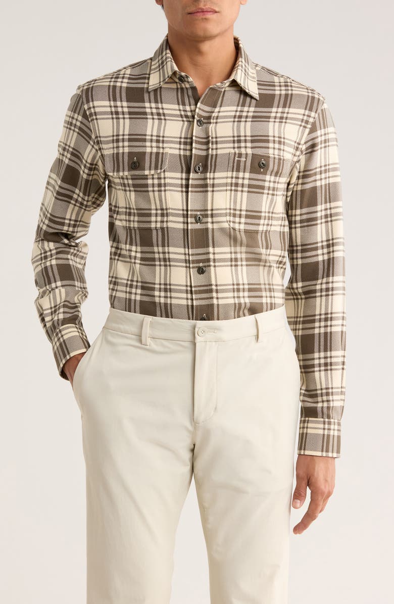 Ralph Lauren Purple Label Plaid Cotton Button-Up Shirt, Main, color, Thicket Moss/ Cream