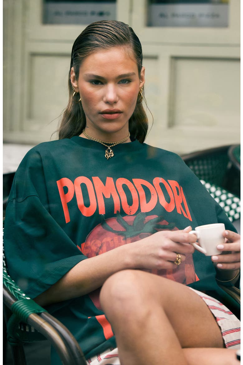 Pomodori Oversize Cotton T-Shirt, Alternate, color, DARK GREEN