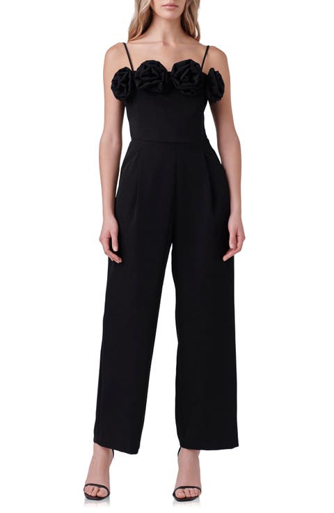 Rosette Trim Wide Leg Jumpsuit