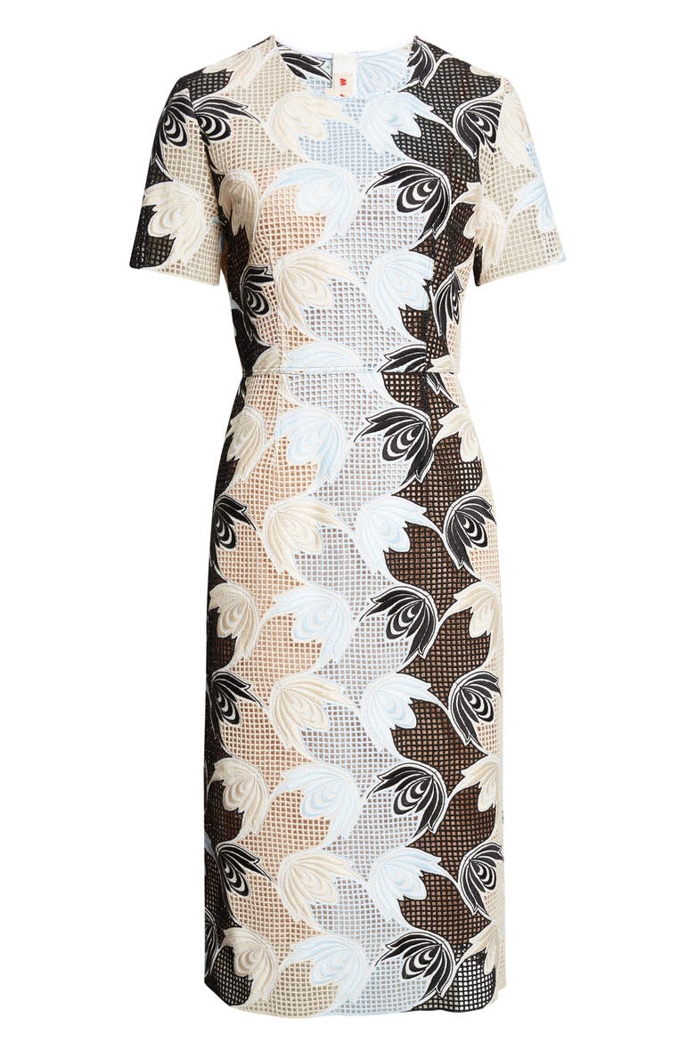Floral Embroidered Cotton Blend Sheath Dress, Alternate, color, RIW01 LILY WHITE