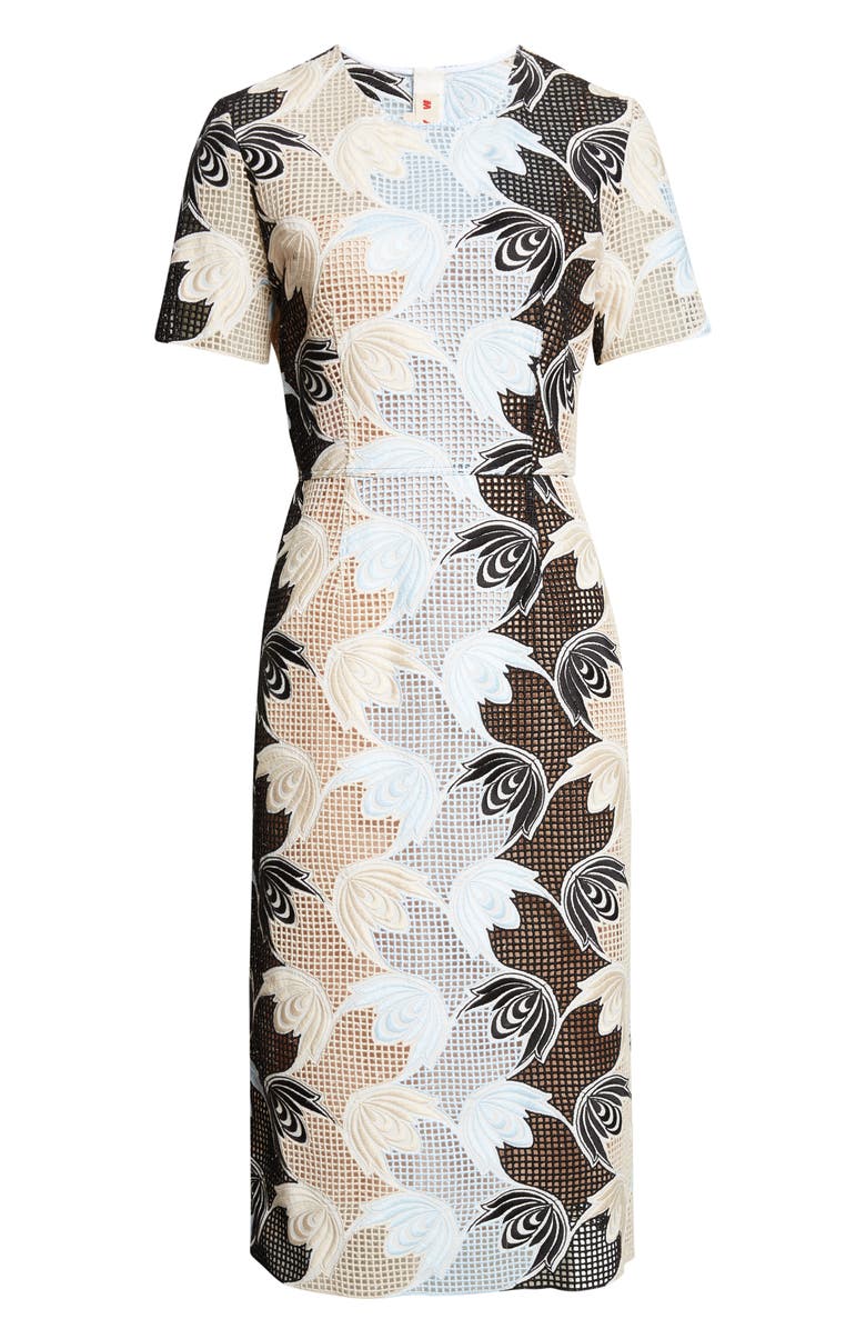 Marni Floral Embroidered Cotton Blend Sheath Dress, Alternate, color, Riw01 Lily White