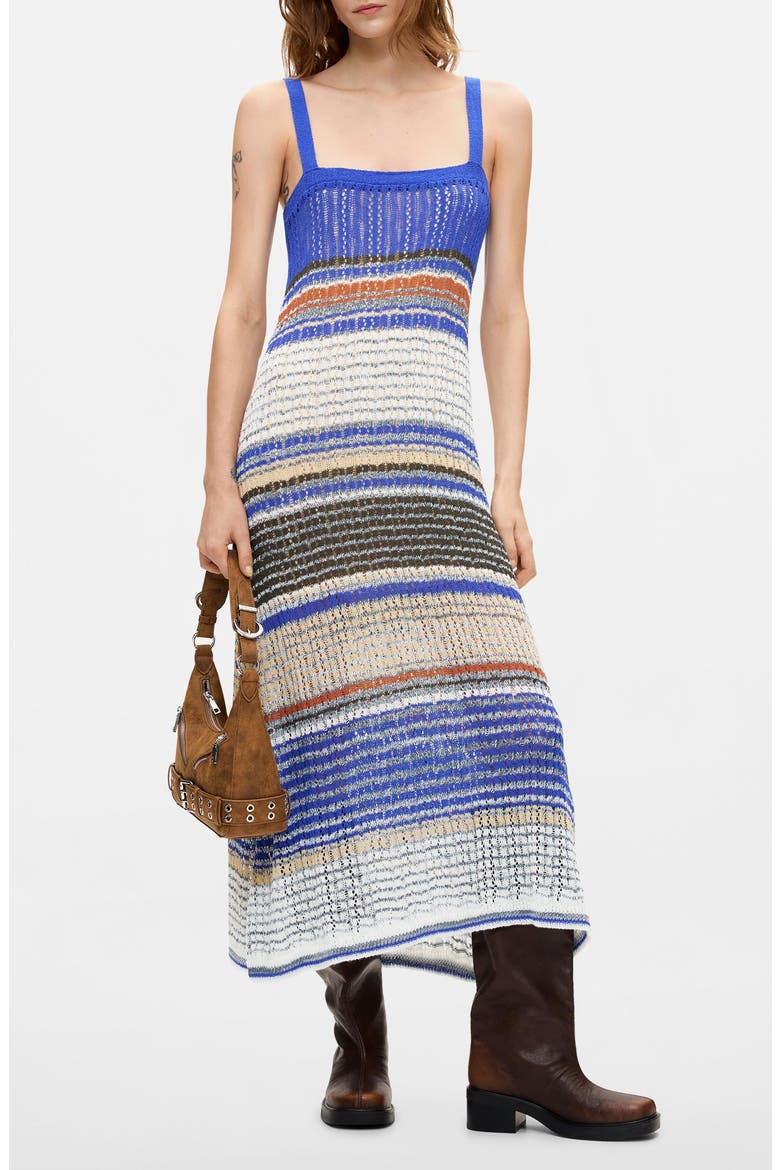 Striped Pointelle Knit Dress, Main, color, BLUE