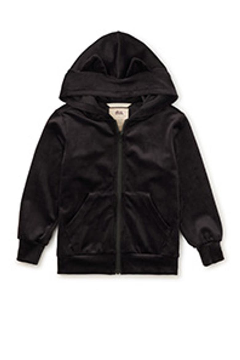 Cat Ears Velour Hoodie, Main, color, Jet Black
