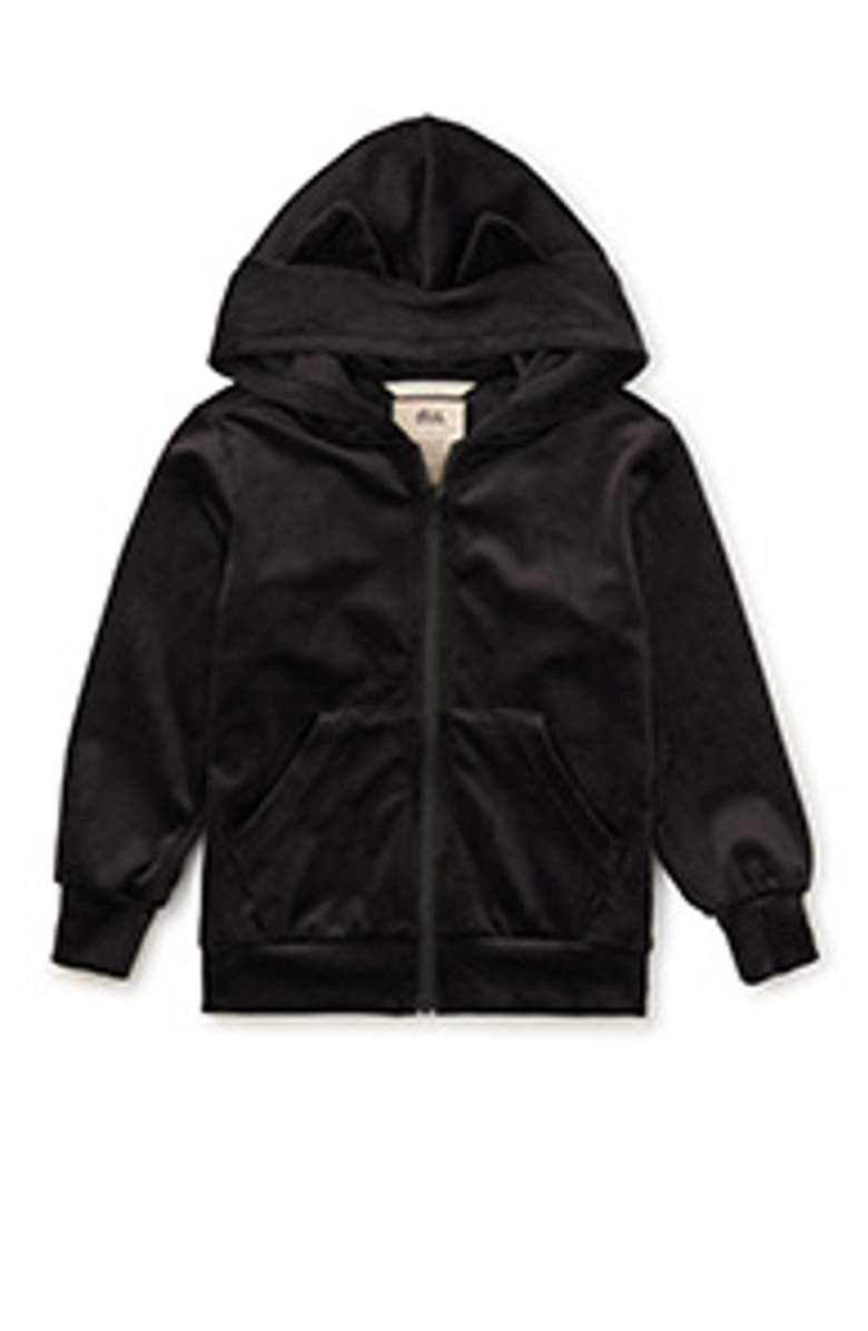 Tea Collection Cat Ears Velour Hoodie, Main, color, Jet Black