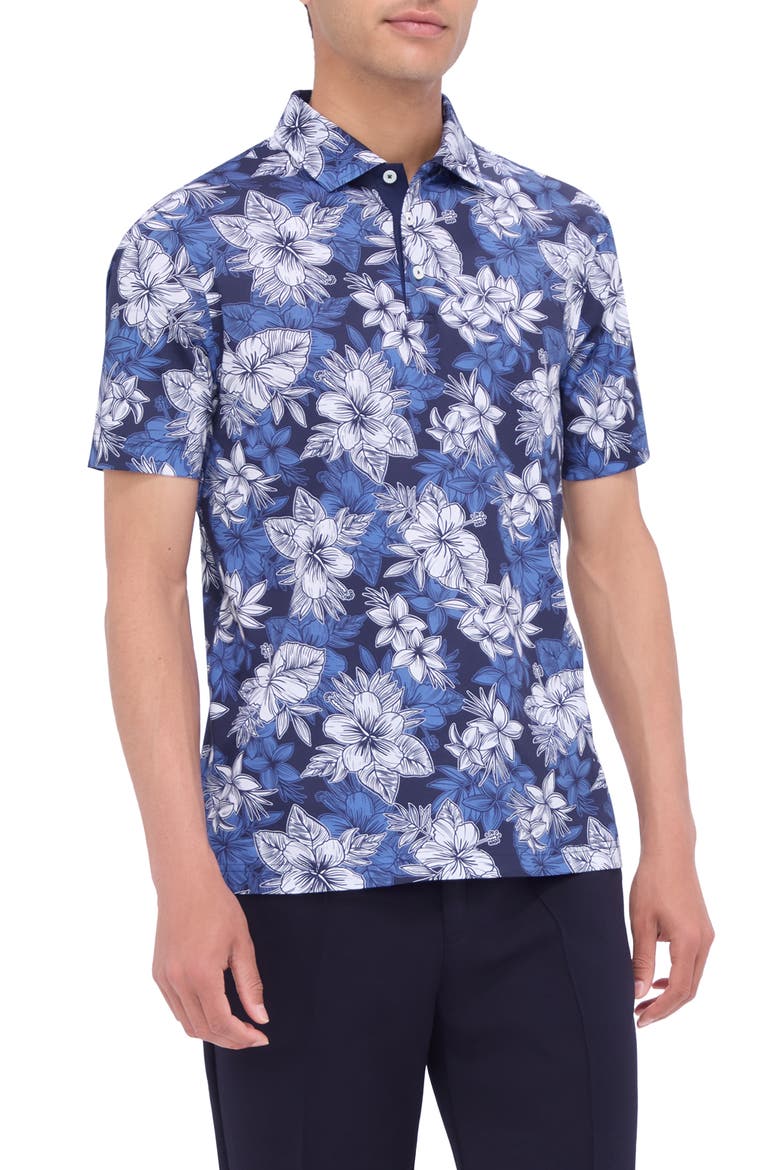 Hendrix Digital Floral Print Pima Cotton Polo, Main, color, NIGHT BLUE